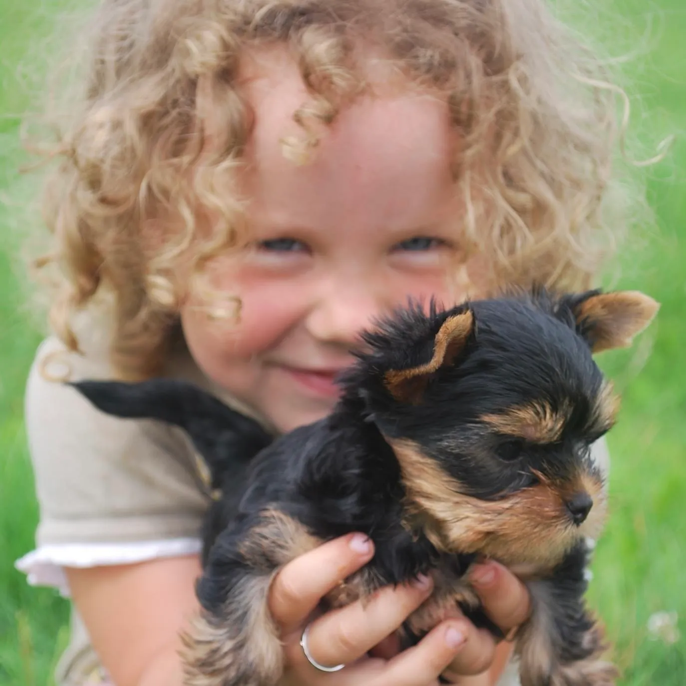 Kid holding a puppy